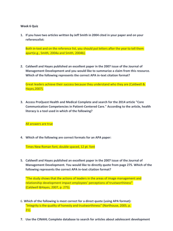 NUR 513 Topic 6 Quiz; APA, GCU Library Resources, and Scholarly Research (Taken Spring)