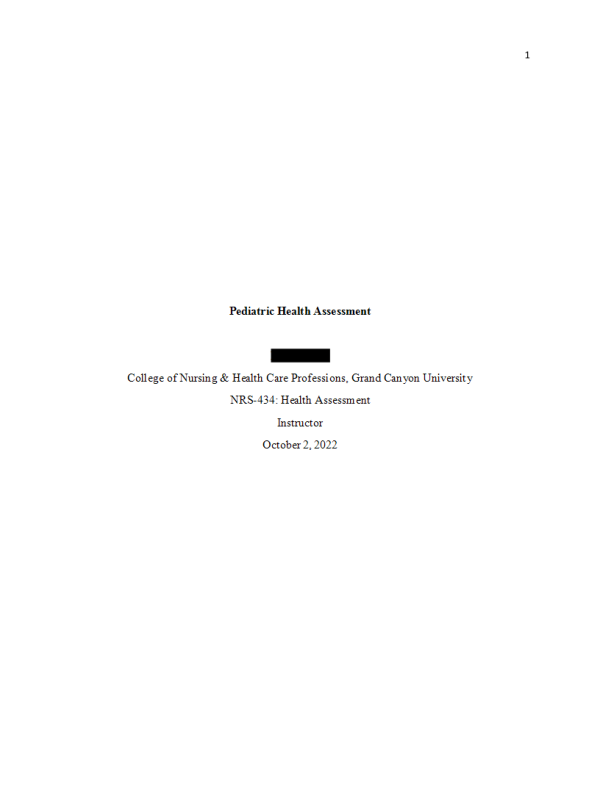 NRS 434VN Topic 2 Assignment; Developmental Assessment and the School-Aged Child.