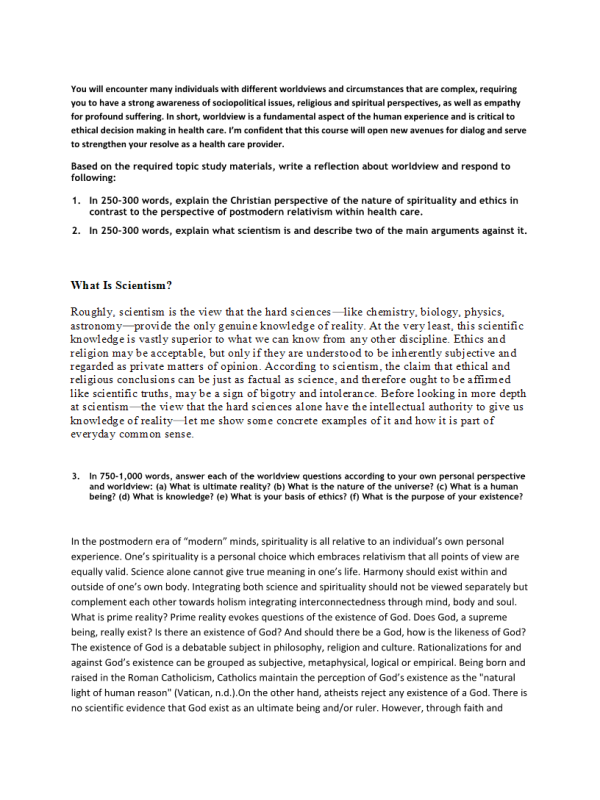 PHI 413V Topic 1 Assignment; Worldview & Personal Inventory | Course ...