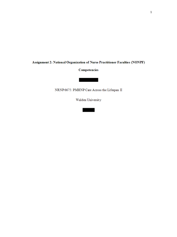 NRNP 6675 Week 10 Assignment 2; National Organization of Nurse Practitioner Faculties (NONPF)