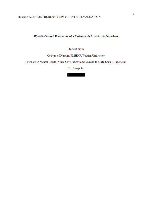 PRAC 6675 Week 9 Assignment; Ground Discussion of a Patient with Psychiatric Disorders