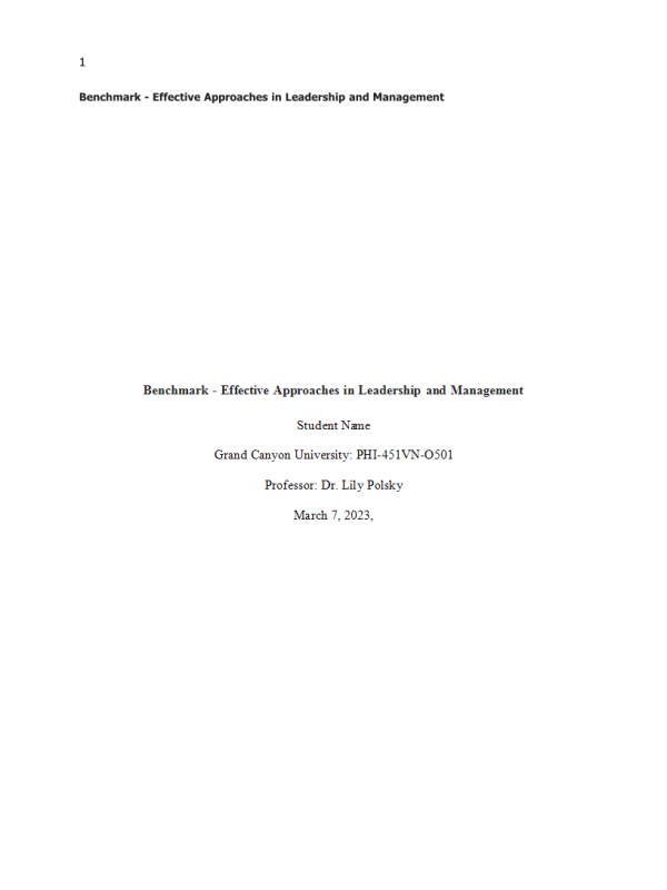 NRS 451VN Topic 2 Assignment; Benchmark - Effective Approaches in Leadership and Management - Nurse Staffing Proportion