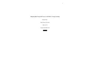 NRS 451VN Topic 2 Assignment; Benchmark - Mitigating High Nursing Staff Turnover with Effective Nursing Leadership