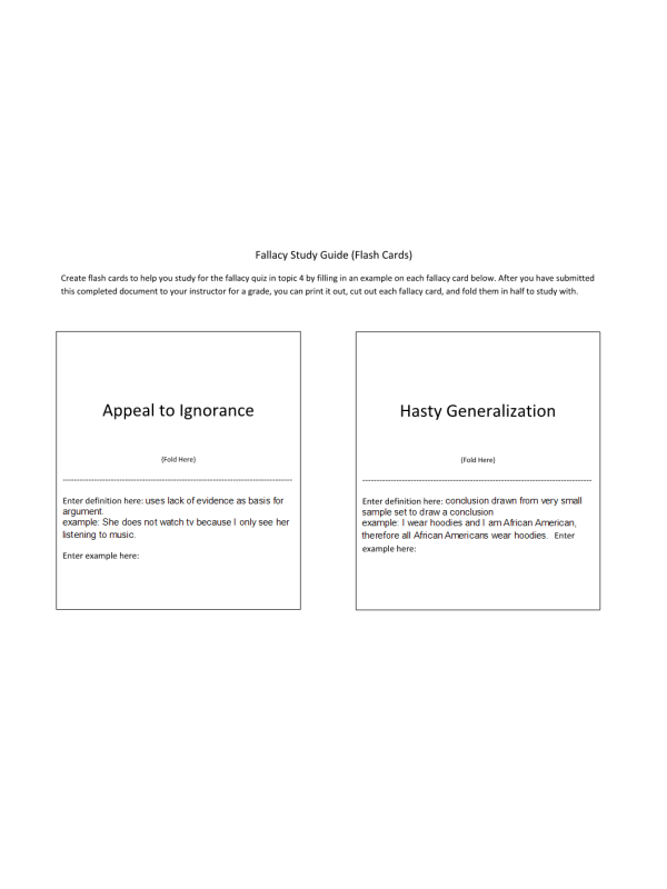 PHI 105 Topic 3 Assignment; Fallacy Study Guide