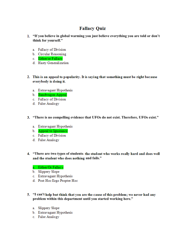 PHI 105 Topic 4 Quiz; Fallacies in Everyday Life Quiz