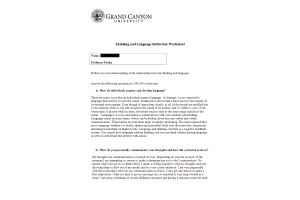 PHI 105 Topic 5 Assignment; Thinking and Language Reflection Worksheet