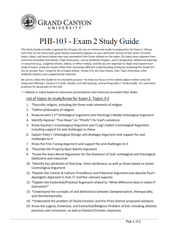 PHI 103 Week 10, Topic 5 Study Guide for Exam 2