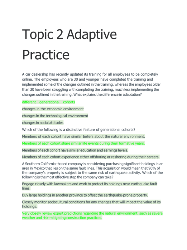 MGT 420 Topic 2 - Adaptive Practice