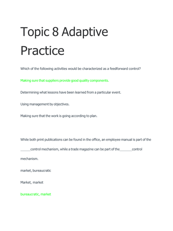 MGT 420 Topic 8 - Adaptive Practice