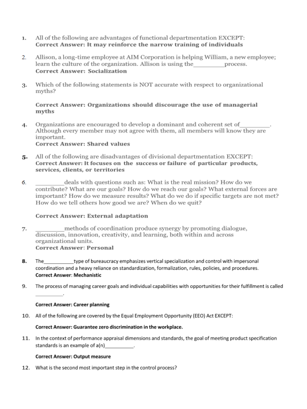 MGT 420 Topic 8 Benchmark - Final Exam