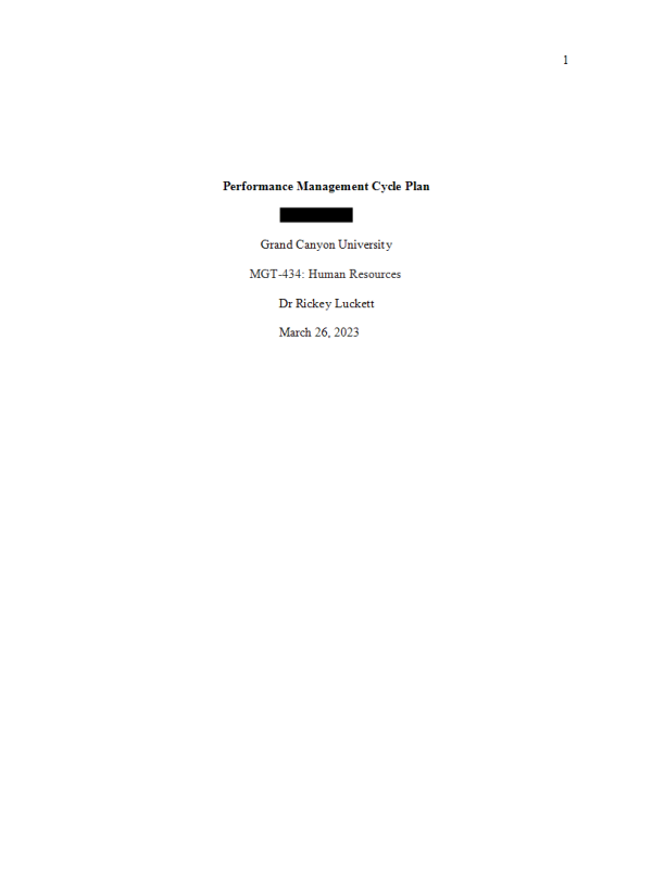 MGT 434 Topic 6 Assignment; Benchmark - Performance Management Cycle Plan