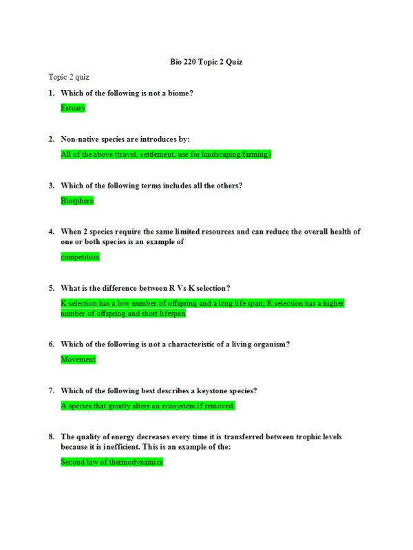 BIO 220 Topic 2 Quiz