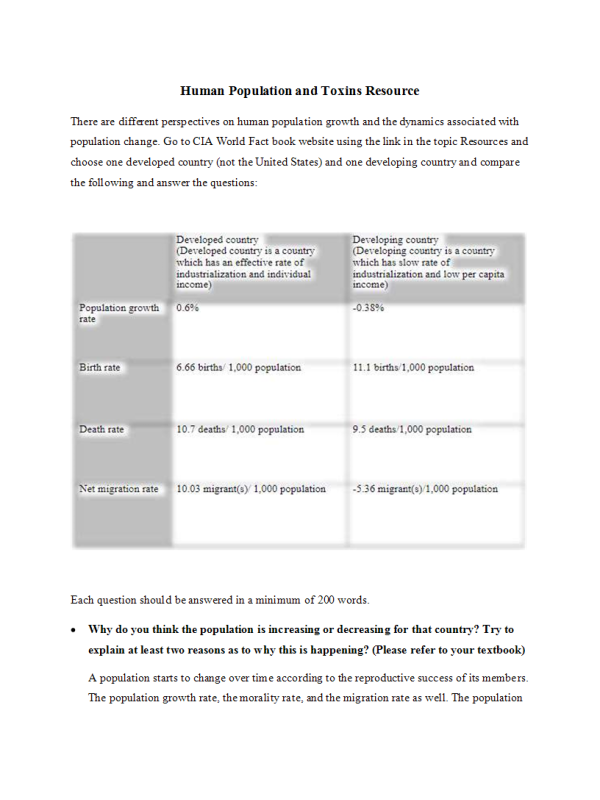 BIO 220 Topic 3 Assignment; Human Population and Toxins