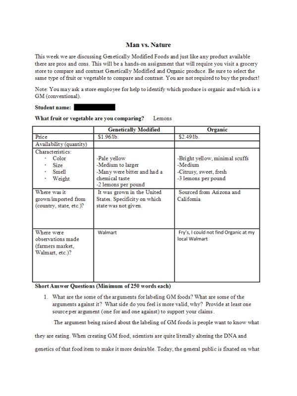 BIO 220 Topic 4 Assignment; Man vs Nature