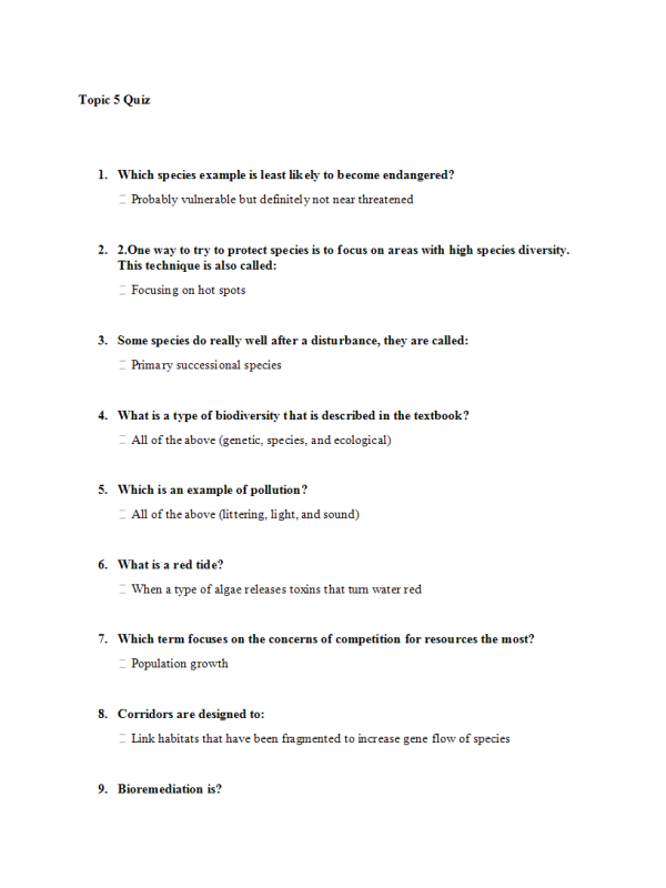 BIO 220 Topic 5 Quiz