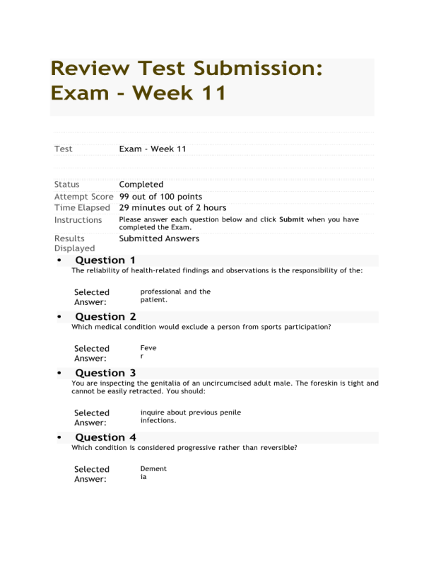 NURS 6512N Review Test Submission Exam - Week 11 Final