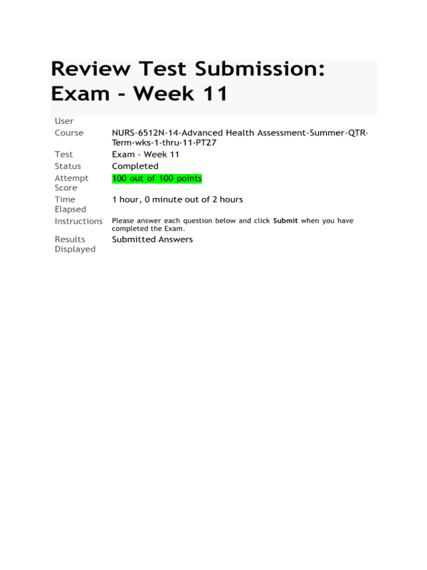 NURS 6512N-14 Review Test Submission Exam - Week 11 Final