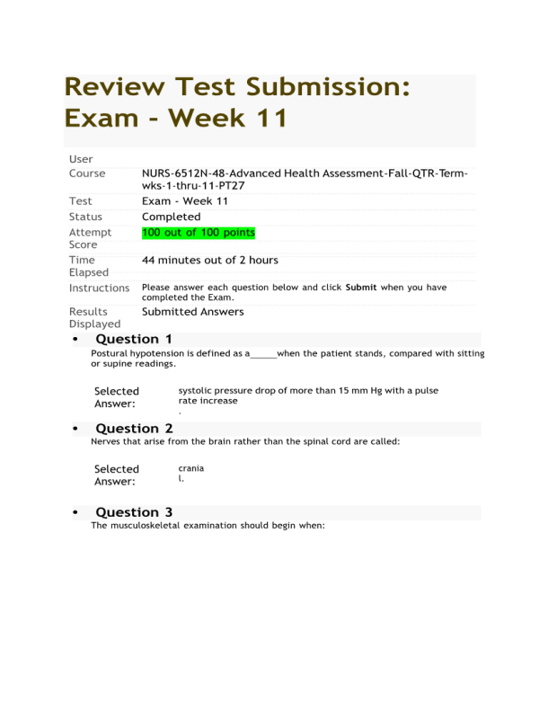 NURS 6512N-48 Review Test Submission Exam - Week 11 Final