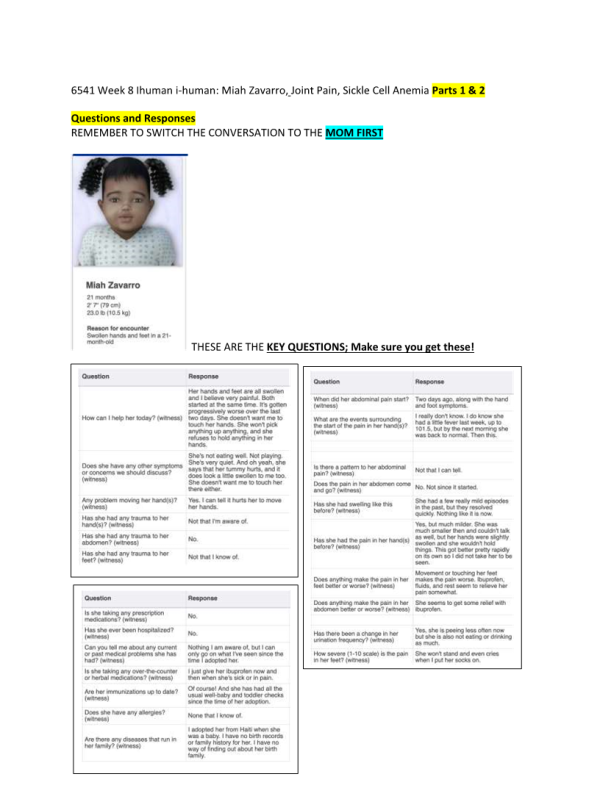 PRAC 6541 Week 8 iHuman Miah Zavarro, Joint Pain, Sickle Cell Anemia - Parts 1 & 2