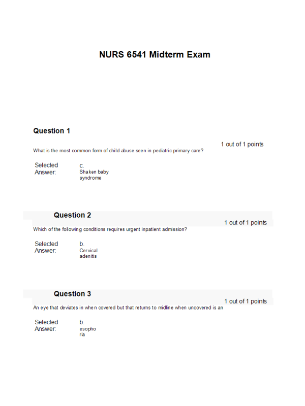 NURS 6541 Week 6 Midterm Exam