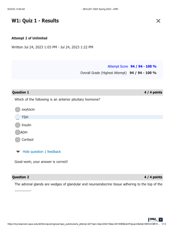 BIOL251 W1 Quiz 1 - Results