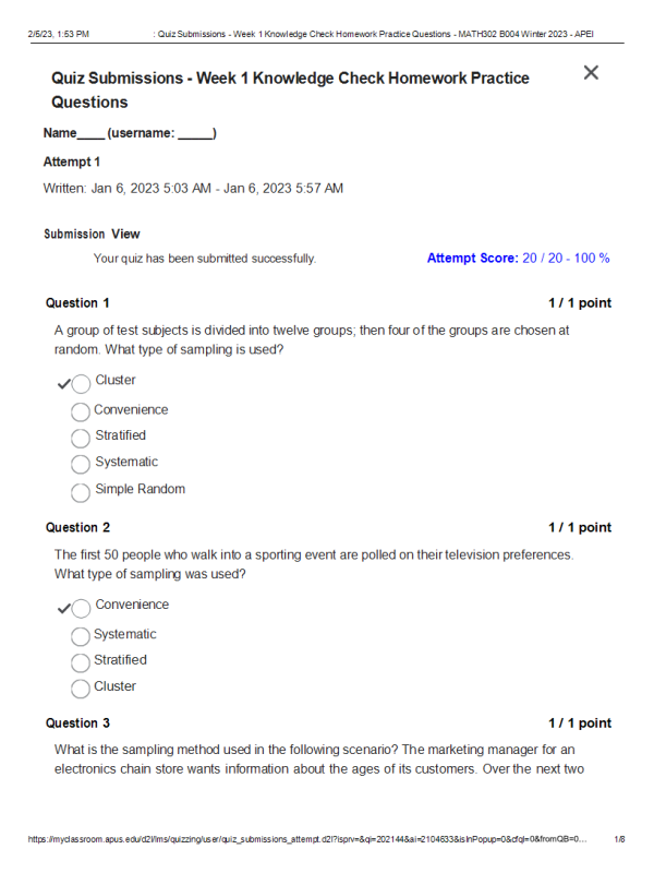 MATH302 Week 1 Knowledge Check Homework Practice Questions