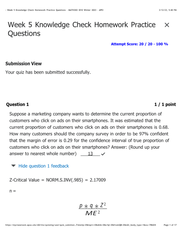 MATH302 Week 5 Knowledge Check Homework Practice Questions