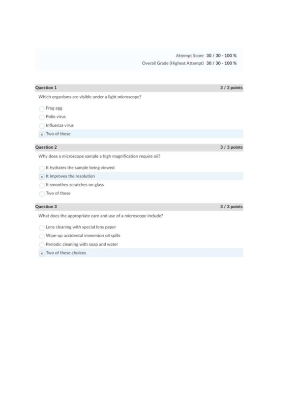 BIOL202 Week 1 Quiz - Score 100%