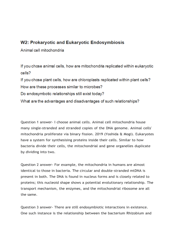 BIOL202 Week 2 Discussion; Prokaryotic and Eukaryotic Endosymbiosis