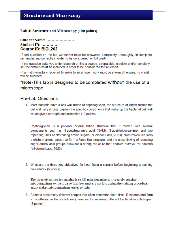 BIOL202 Week 4 Lab 4; Structure and Microscopy