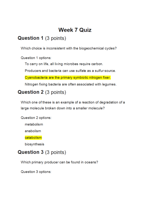 BIOL202 Week 7 Quiz - Score 100%