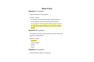 BIOL202 Week 8 Quiz - Score 100%