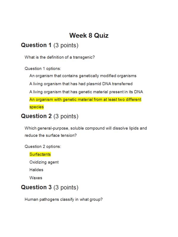 BIOL202 Week 8 Quiz - Score 100%