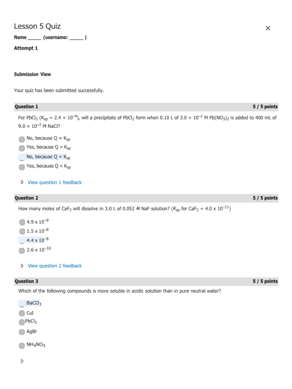 CHEM134 Week 10 Lesson 5 QuizScore 95%