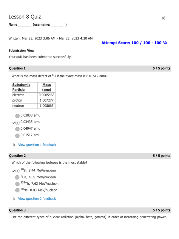 CHEM134 Week 16 Lesson 8 QuizScore 100%