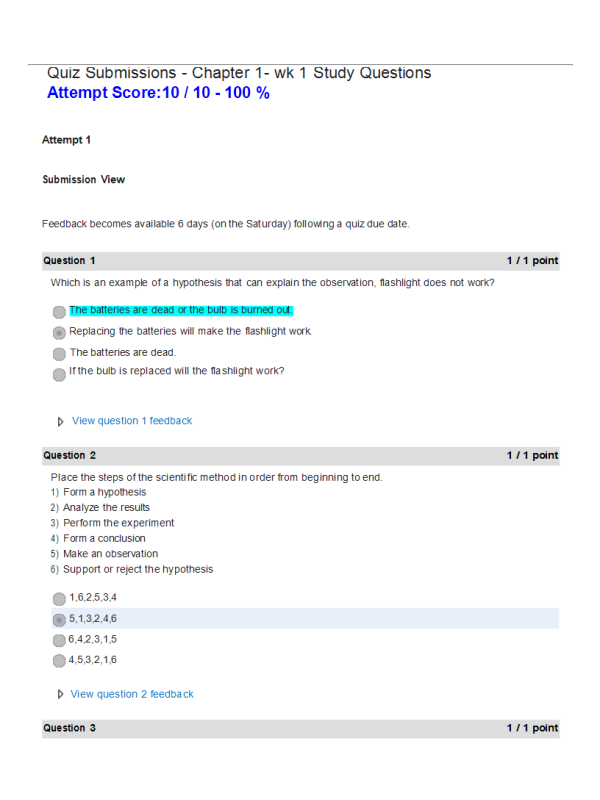 BIOL133 Week 1 Chapter 1 Study Questions