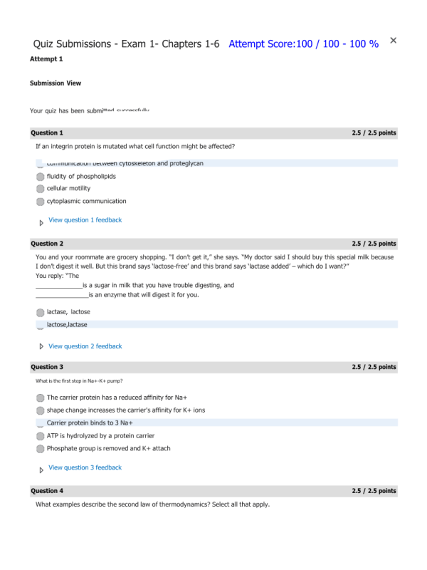 BIOL133 Week 4 Exam 1- Chapters 1-6; Cover Six Chapters