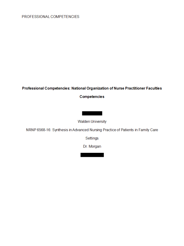 NRNP 6568 Week 11 Assignment; National Organization of Nurse Practitioner Faculties (NONFP) Competencies