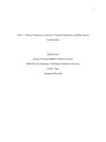 PRAC 6645 Week 11 Assignment;  Journal Entry - Cultural Competence Awareness, Vulnerable Populations, and Other Special Considerations