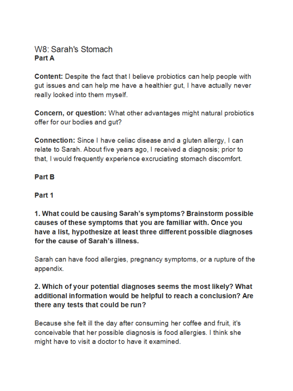 BIOL134 Week 8 Discussion; Sarah s Stomach