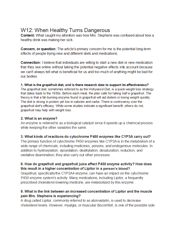 BIOL134 Week 12 Discussion; When Healthy Turns Dangerous