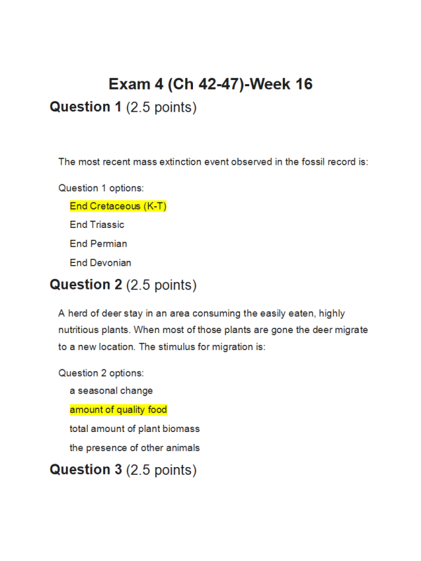 BIOL134 Week 16 Exam 4; Ch 42-47