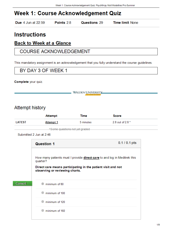 NRNP 6645 Week 1 Course Acknowledgement Quiz