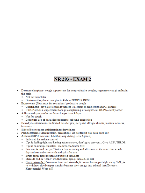 NR 293 Exam 2 Study Guide