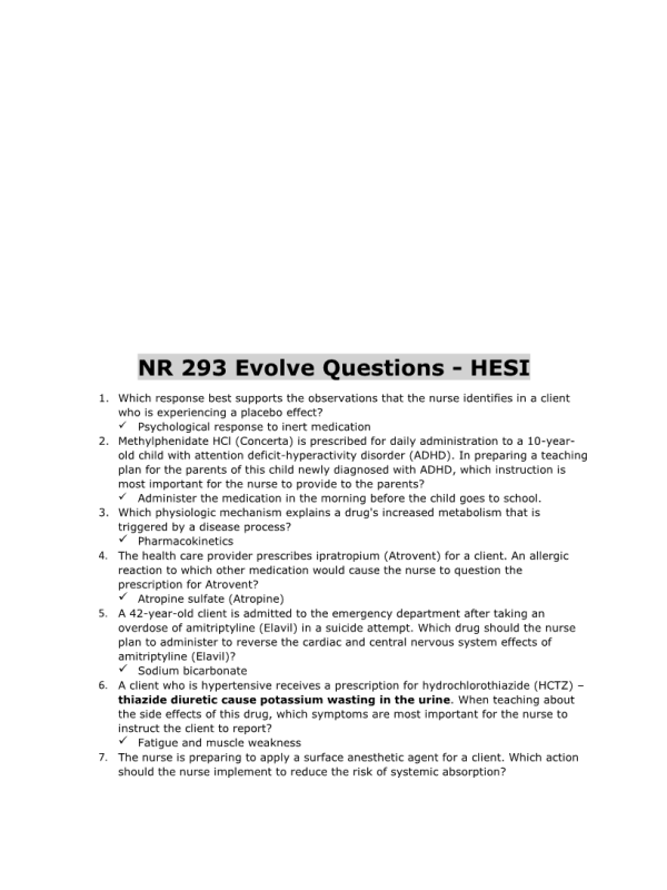 NR 293 HESI Evolve Questions